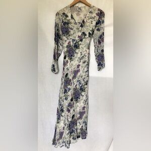 Vintage 90’s Papillon Rayon Long Sleeve Asymmetrical Floral Blue Purple Dress